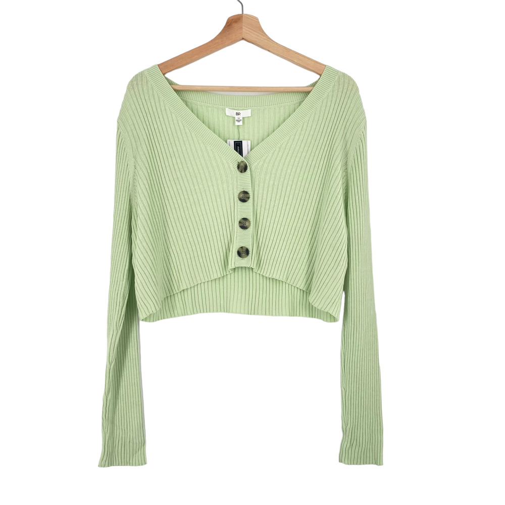 BP. Nordstrom Sea Glass Green Rib Cardigan Sweater Cotton Acrylic